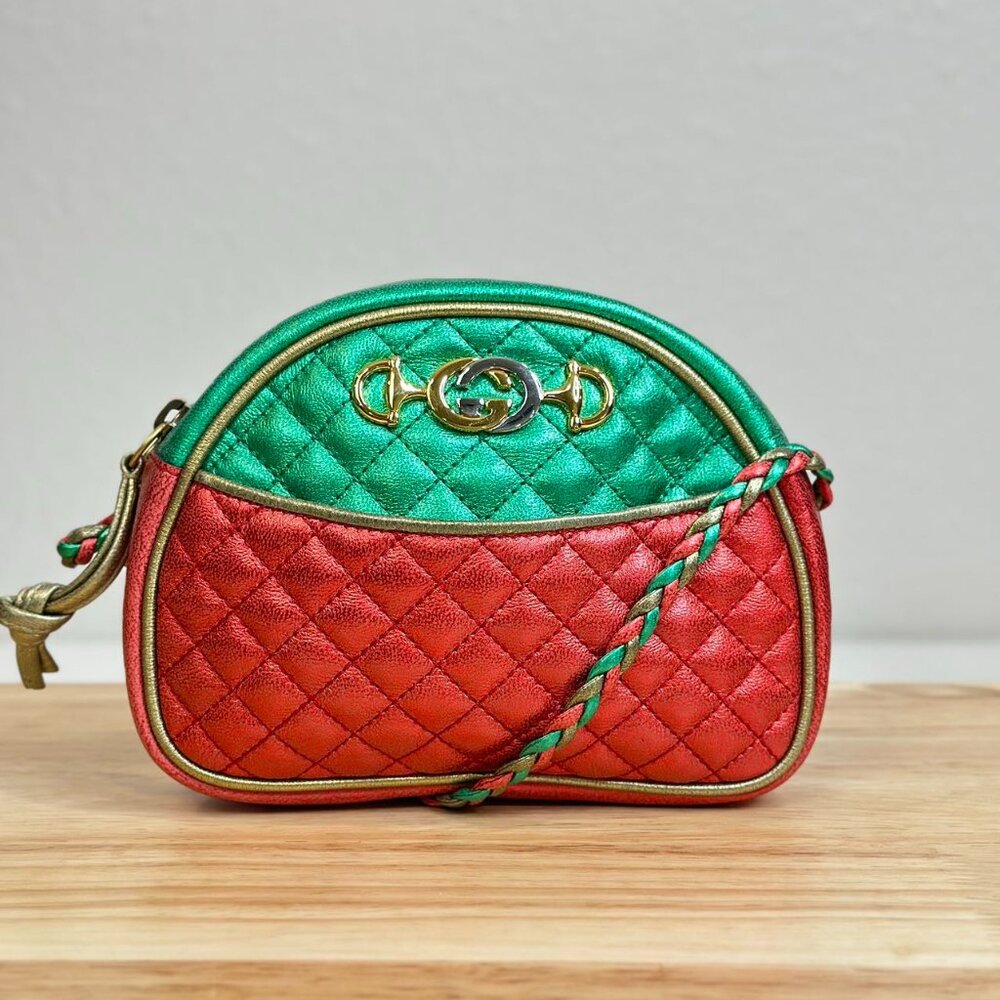 Gucci Red and Green Leather Ophidia Shoulder Bag Crossbody